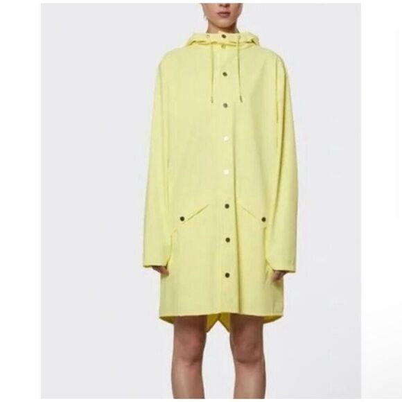 New Rains Yellow Matte Long Rain Coat With Hood. Size Large - Picture 2 of 8